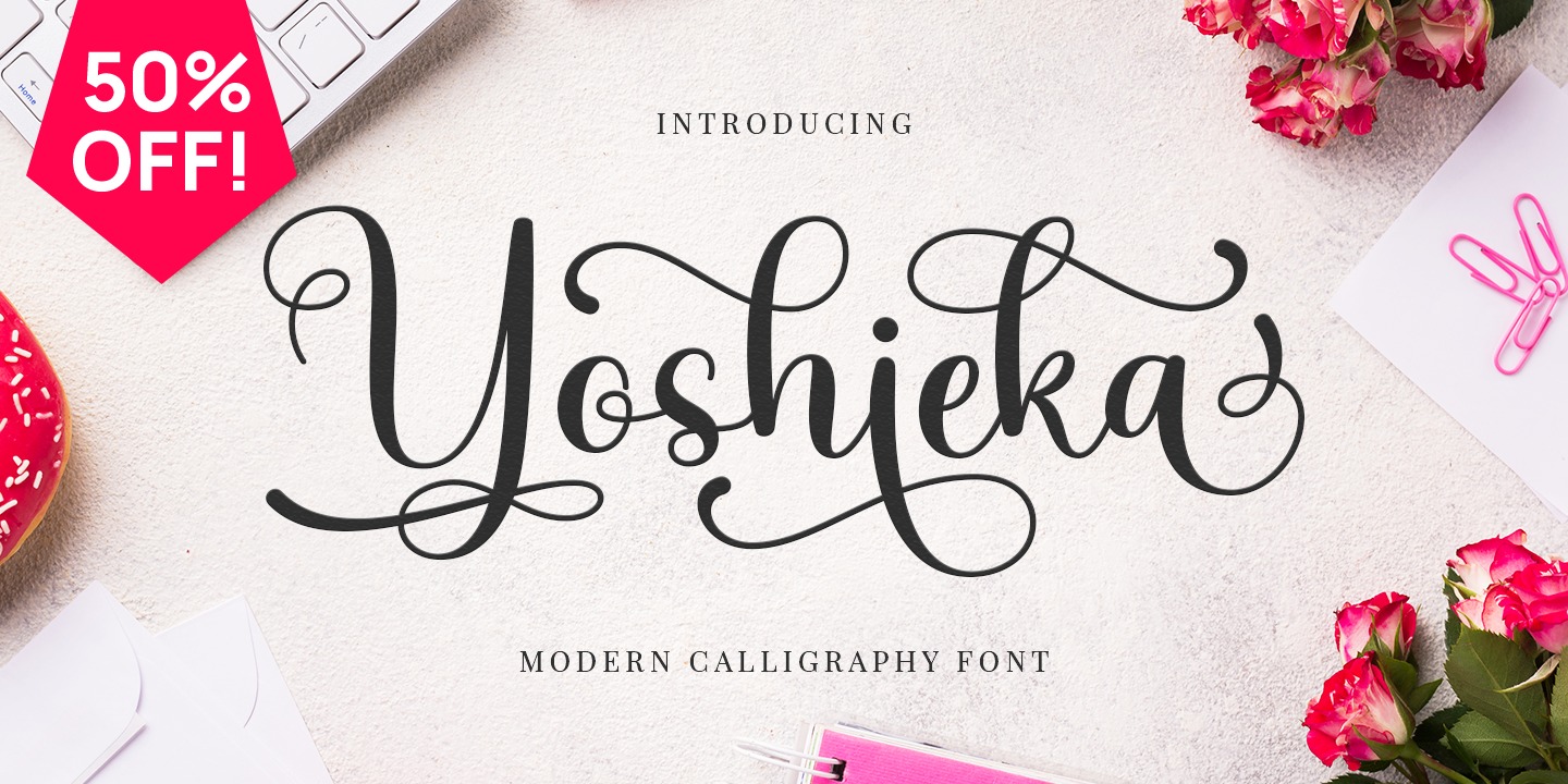 Beispiel einer Yoshieka Regular-Schriftart